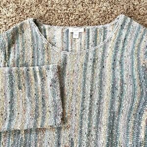 J Jill Sweater Lrg 3/4 Sleeve Round Neck Cotton Blend Textured Knit Multicolor